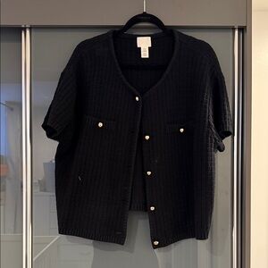 H&M Black Short-Sleeve Knit Cardigan with Gold Buttons